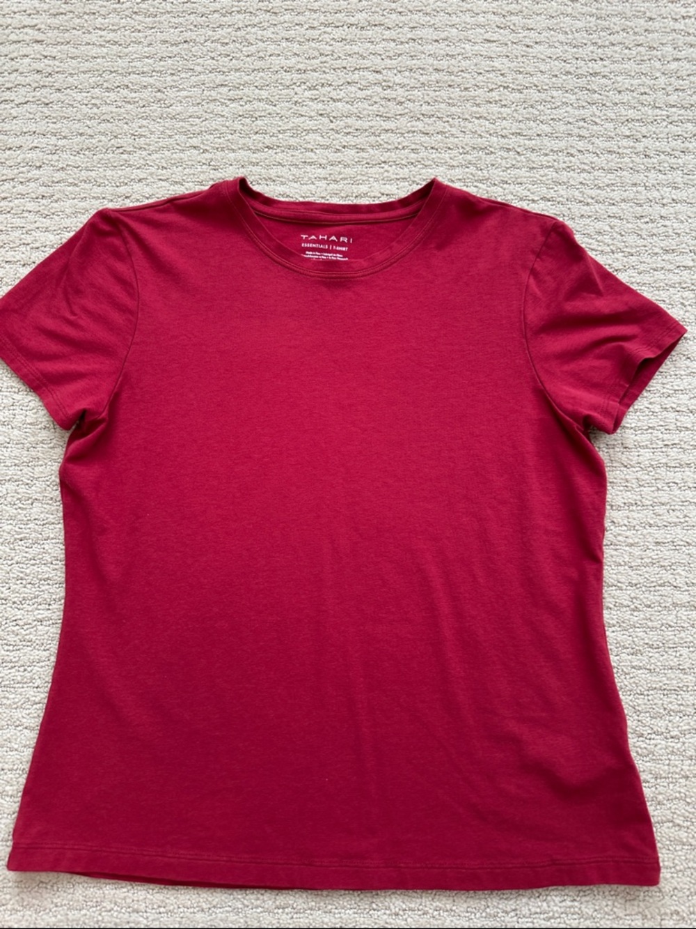 Tahari Classic Crew Neck Short Sleeve Tee in Dark Red